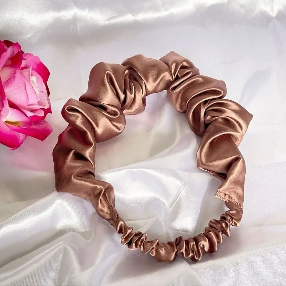 Brown Satin Headband wrap scrunched For Women Pleated design